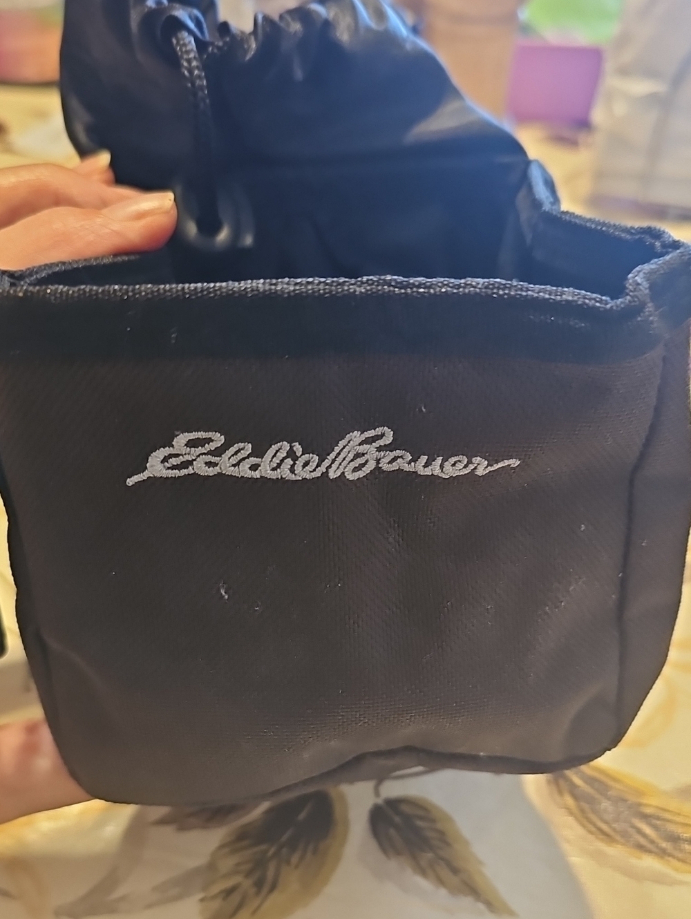 Eddie Bauer Black Nylon Drawstring Pouch with Silver Logo